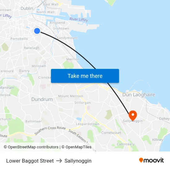 Lower Baggot Street to Sallynoggin map