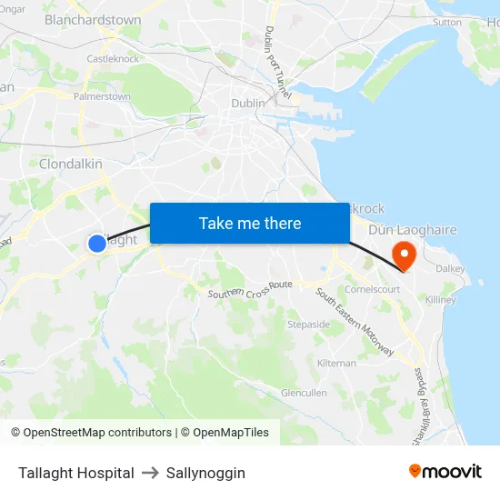 Tallaght Hospital to Sallynoggin map
