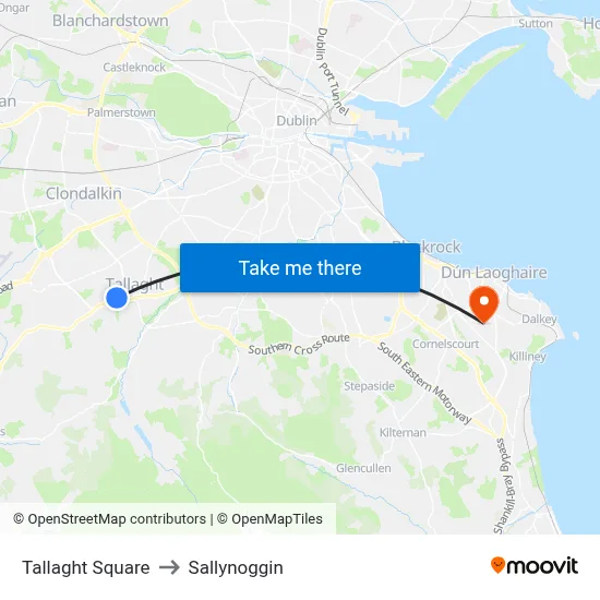 Tallaght Square to Sallynoggin map