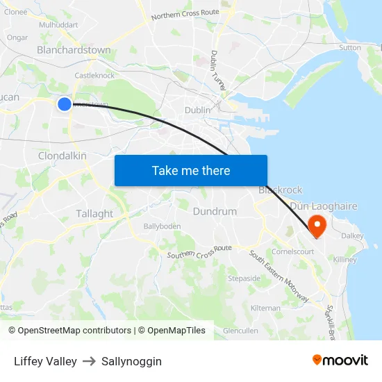 Liffey Valley to Sallynoggin map