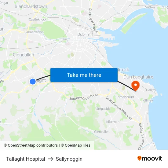 Tallaght Hospital to Sallynoggin map