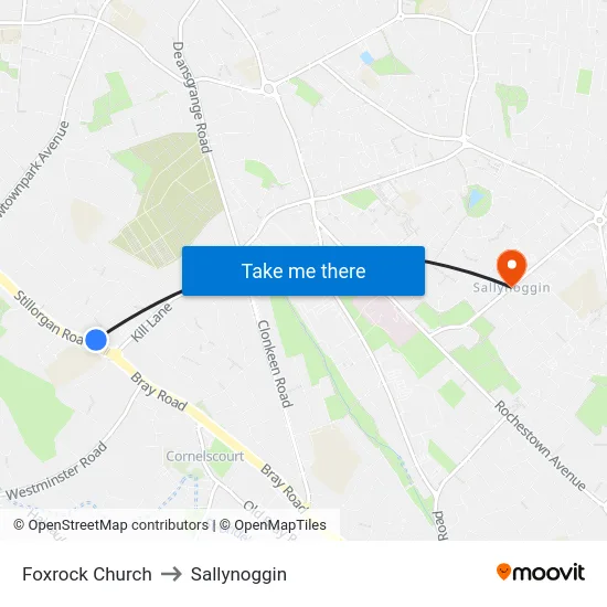 Foxrock Church to Sallynoggin map
