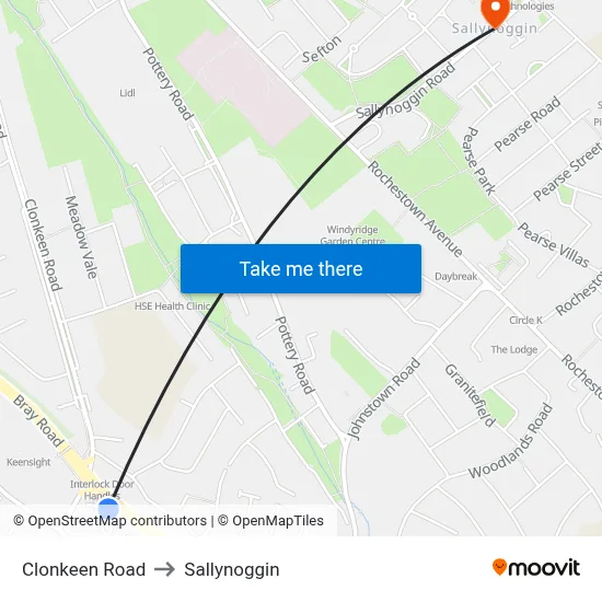 Clonkeen Road to Sallynoggin map