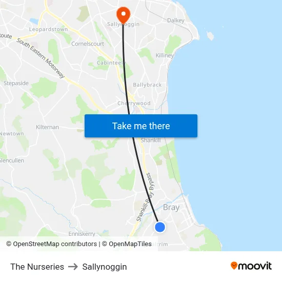 The Nurseries to Sallynoggin map