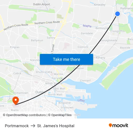 Portmarnock to St. James's Hospital map