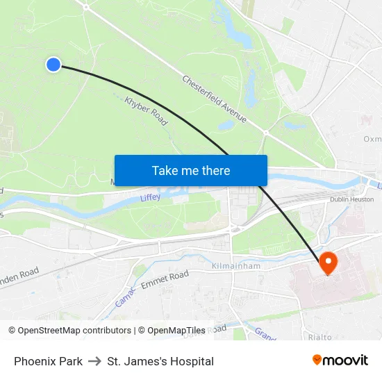 Phoenix Park to St. James's Hospital map