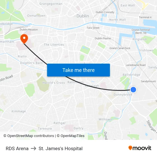 RDS Arena to St. James's Hospital map