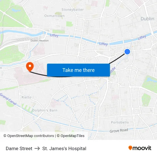 Dame Street to St. James's Hospital map