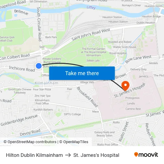 Hilton Dublin Kilmainham to St. James's Hospital map