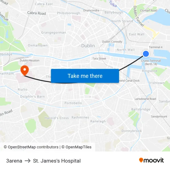 3arena to St. James's Hospital map