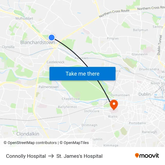 Connolly Hospital to St. James's Hospital map