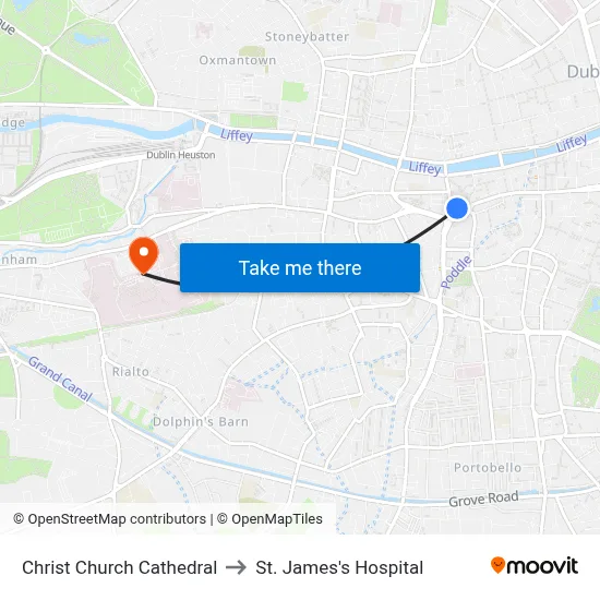 Christ Church Cathedral to St. James's Hospital map