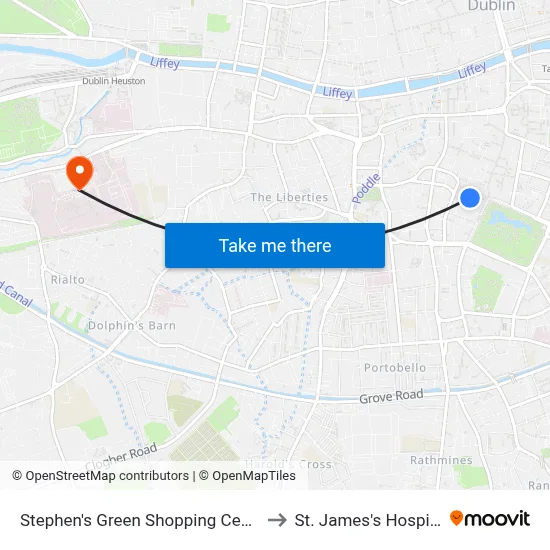 Stephen's Green Shopping Centre to St. James's Hospital map