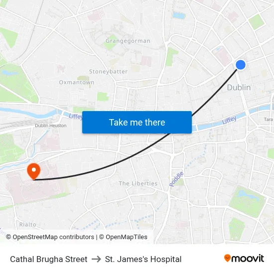 Cathal Brugha Street to St. James's Hospital map