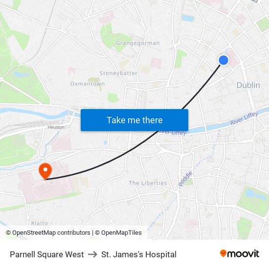 Parnell Square West to St. James's Hospital map