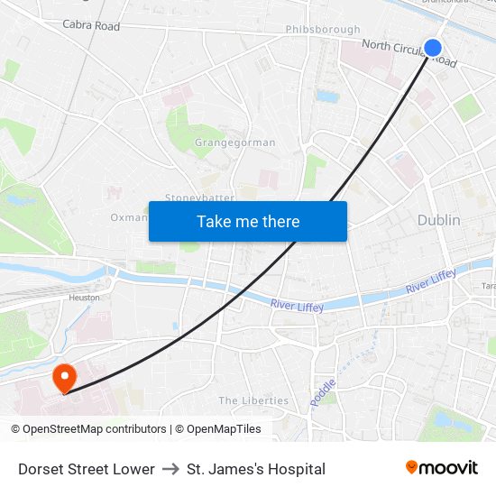 Dorset Street Lower to St. James's Hospital map