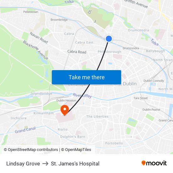 Lindsay Grove to St. James's Hospital map