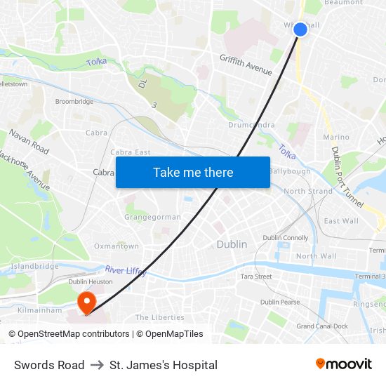Swords Road to St. James's Hospital map