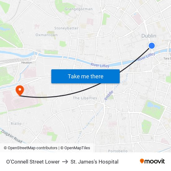 O'Connell Street Lower to St. James's Hospital map