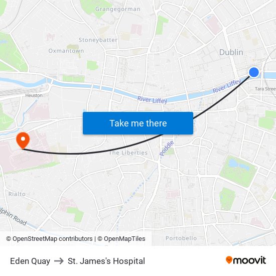 Eden Quay to St. James's Hospital map