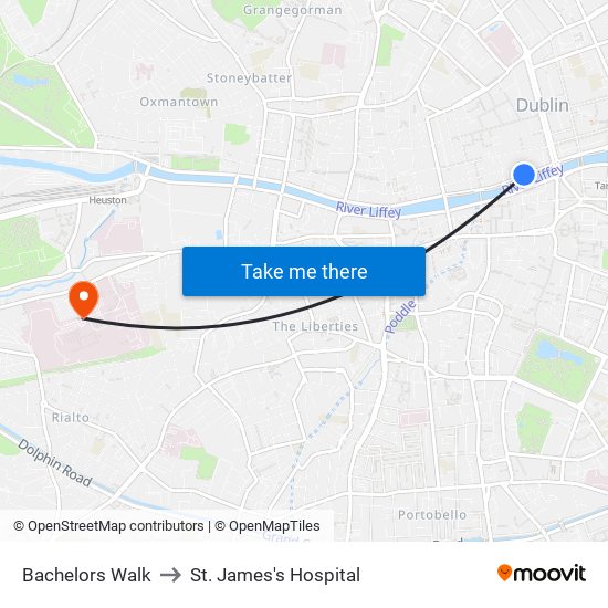 Bachelors Walk to St. James's Hospital map