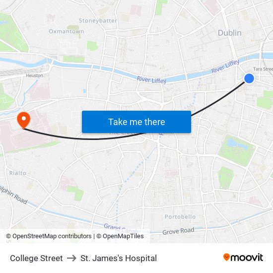 College Street to St. James's Hospital map