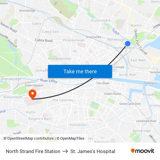 North Strand Fire Station to St. James's Hospital map