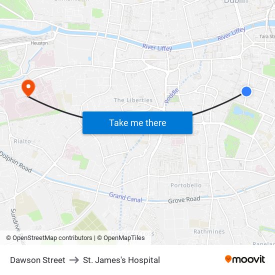 Dawson Street to St. James's Hospital map