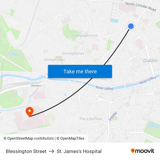 Blessington Street to St. James's Hospital map