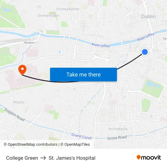 College Green to St. James's Hospital map