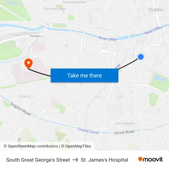 South Great George's Street to St. James's Hospital map