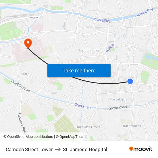 Camden Street Lower to St. James's Hospital map
