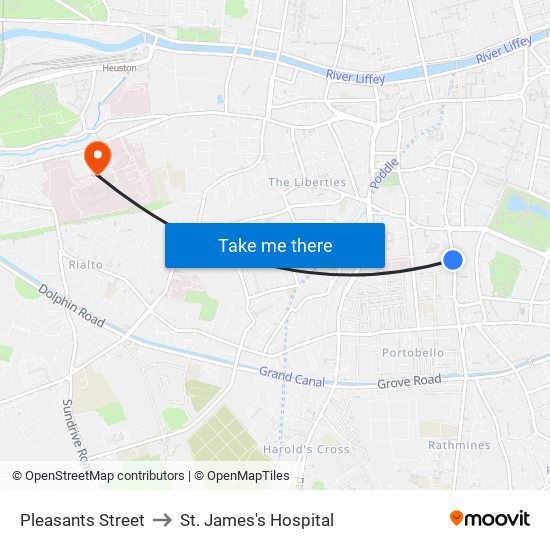 Pleasants Street to St. James's Hospital map