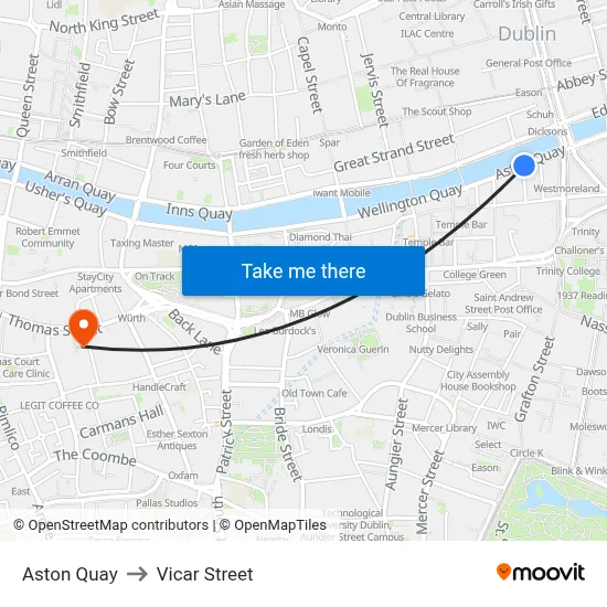 Aston Quay to Vicar Street map
