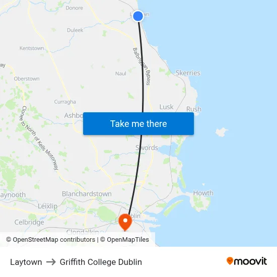 Laytown to Griffith College Dublin map