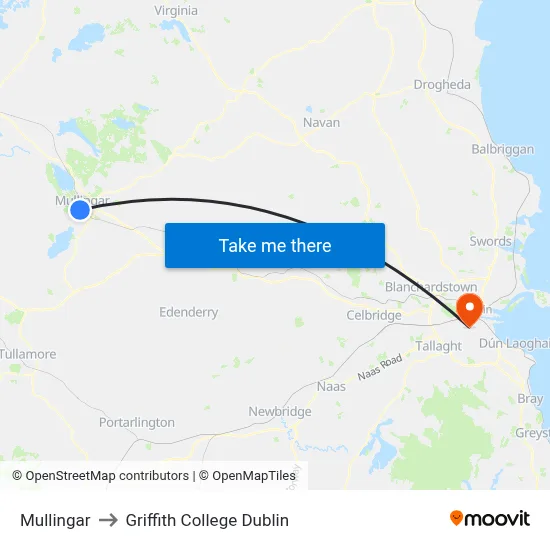 Mullingar to Griffith College Dublin map
