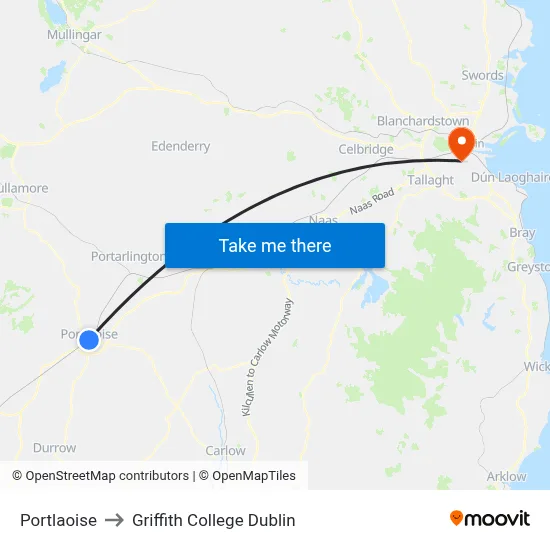 Portlaoise to Griffith College Dublin map
