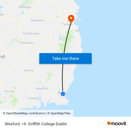Wexford to Griffith College Dublin map