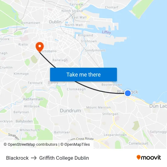 Blackrock to Griffith College Dublin map