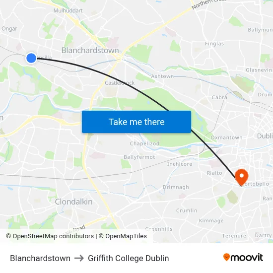 Blanchardstown to Griffith College Dublin map