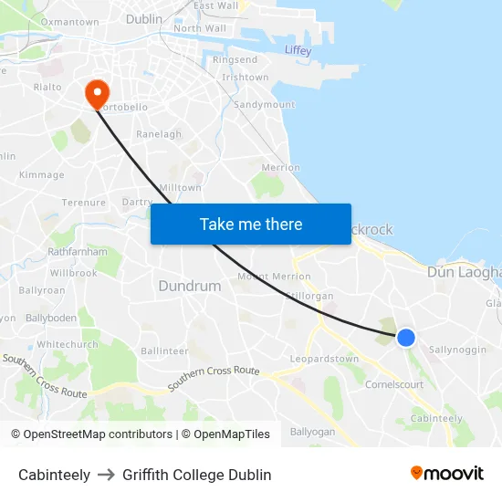 Cabinteely to Griffith College Dublin map