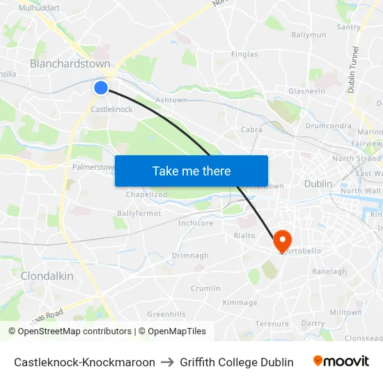 Castleknock-Knockmaroon to Griffith College Dublin map