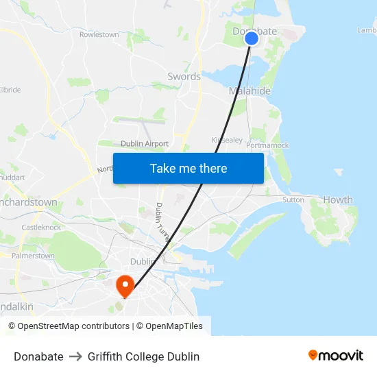 Donabate to Griffith College Dublin map