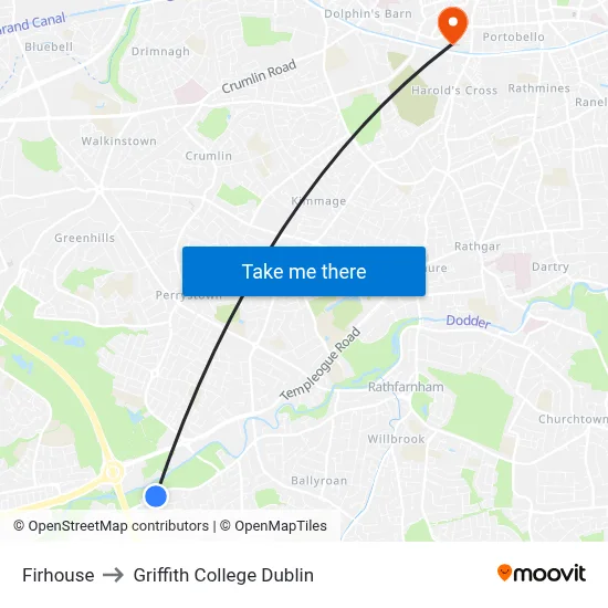 Firhouse to Griffith College Dublin map