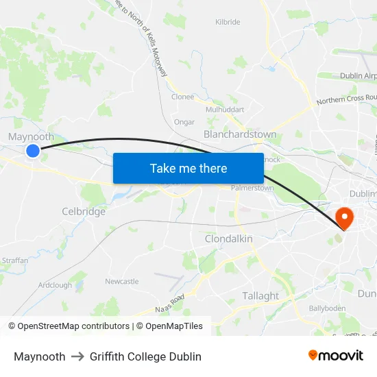 Maynooth to Griffith College Dublin map