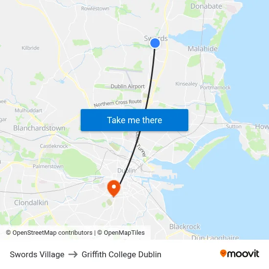Swords Village to Griffith College Dublin map