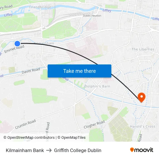 Kilmainham Bank to Griffith College Dublin map