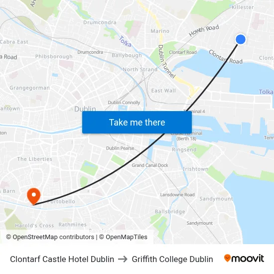 Clontarf Castle Hotel Dublin to Griffith College Dublin map