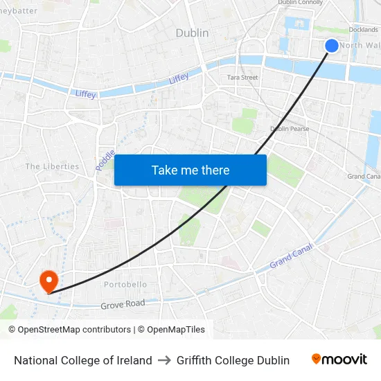 National College of Ireland to Griffith College Dublin map