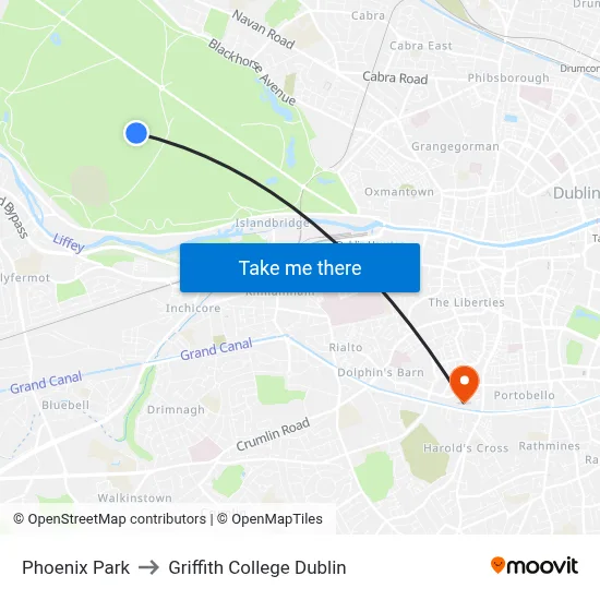 Phoenix Park to Griffith College Dublin map